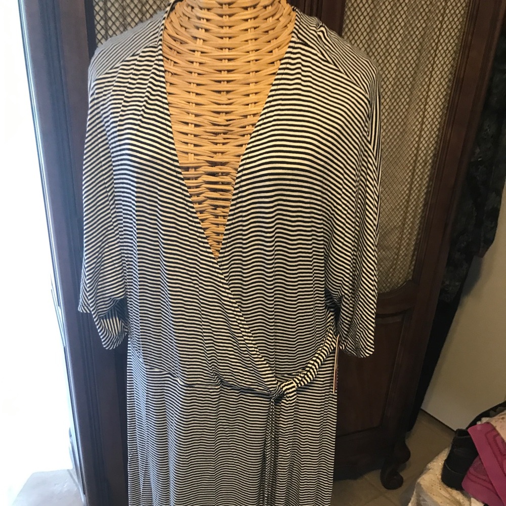 Downing Studio Dress Stripe Black & White Short Sleeve Long Style 3X NWT